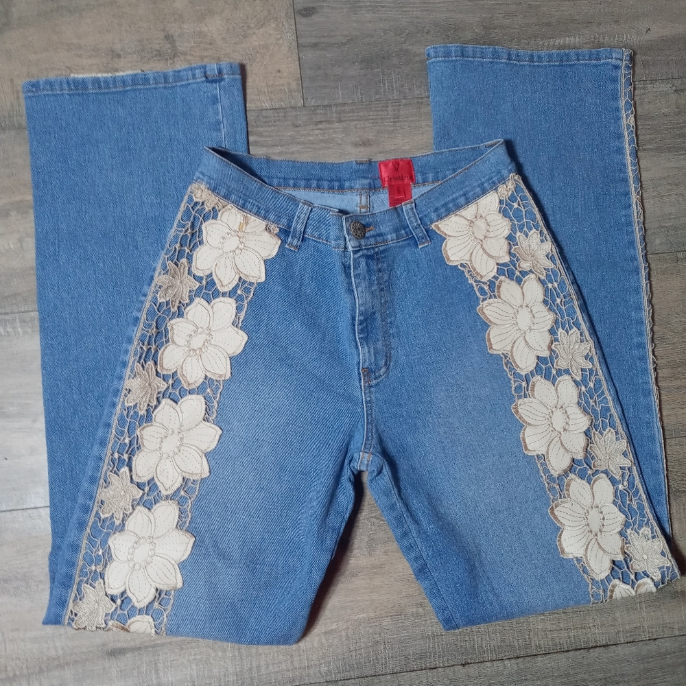 V Cristina Floral Embroidered Straight Leg Jeans 6